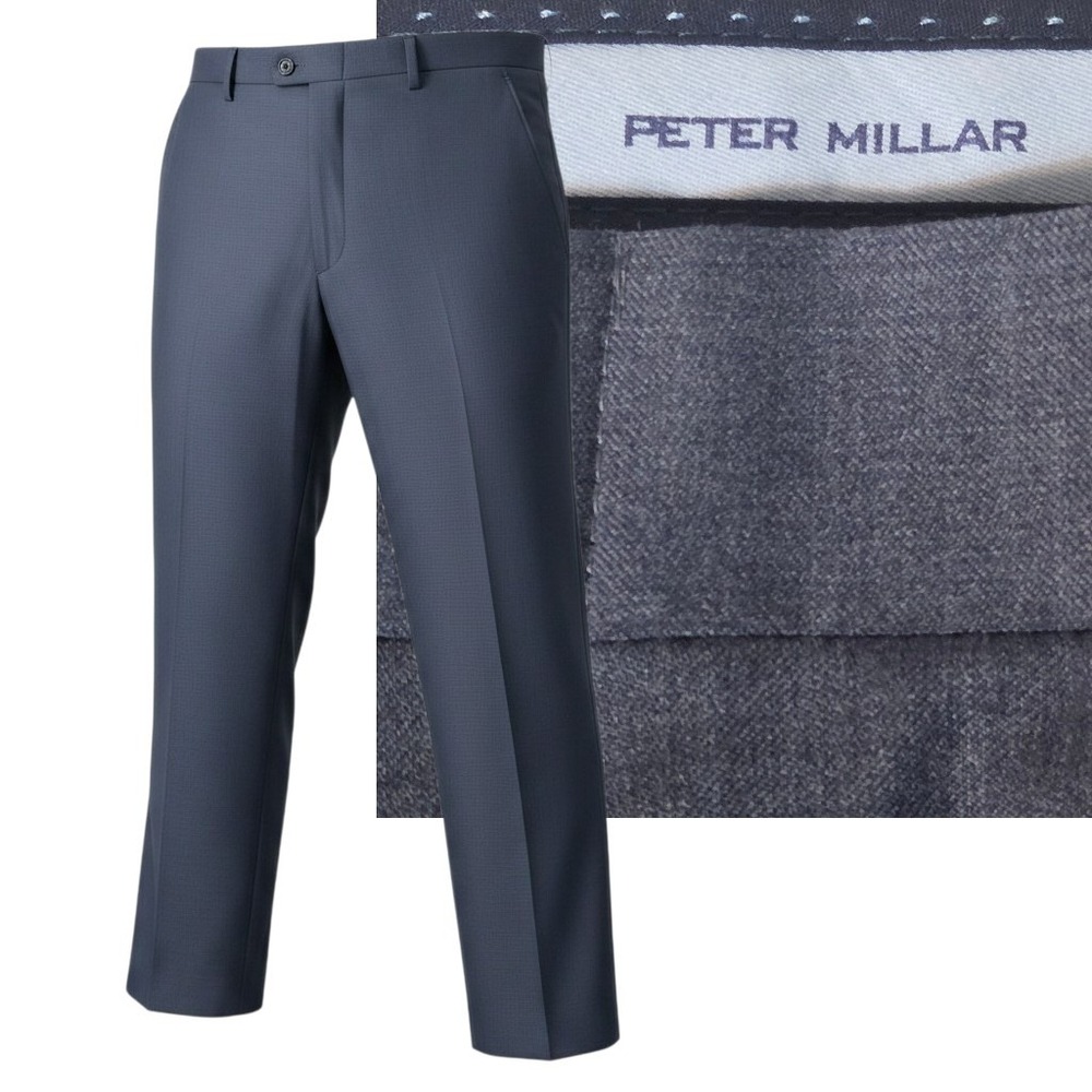 Peter Millar Dress Pants Mens 40x30 Blue Flat Front Micro Pattern Trousers